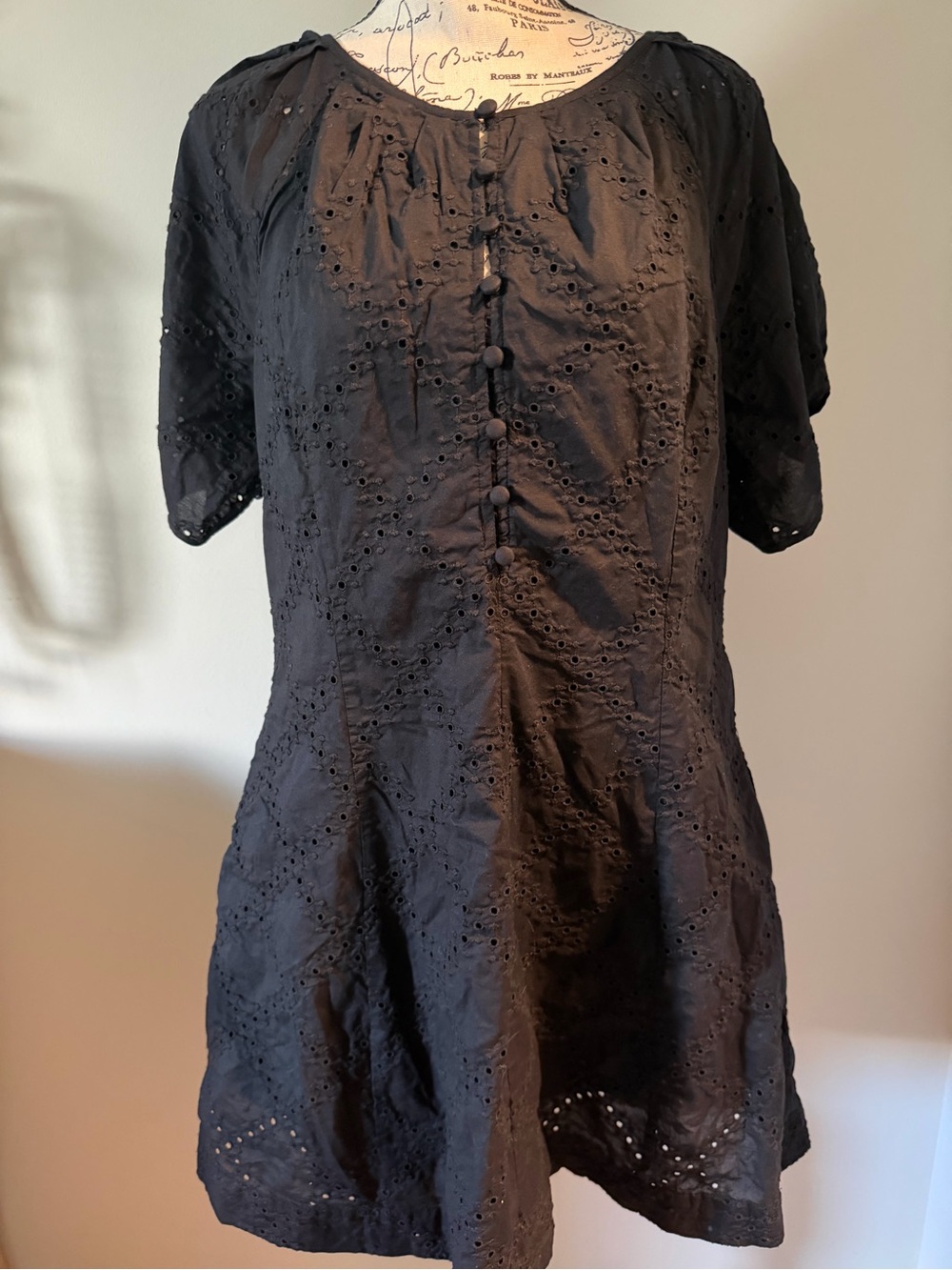 Loft Black Eyelet Button-Front Women's dress size 10